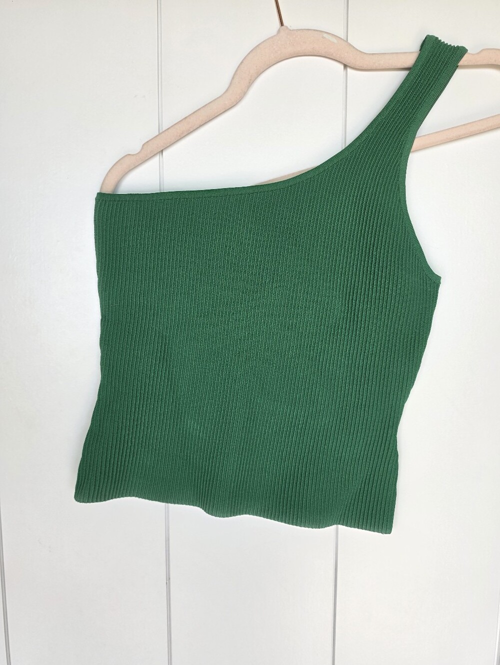 Aritzia One Shoulder Tank Top Ribbed Sculpt Knit Green Babaton Size M
